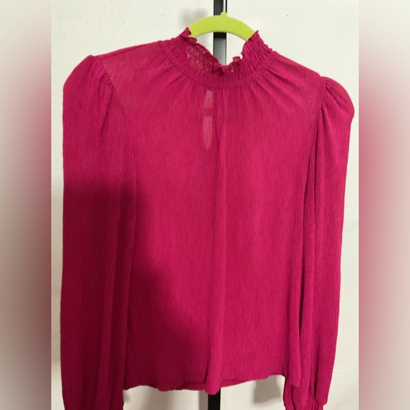 Mango Textured turtleneck Fuchsia Blouse with Ruffled Neckline - Picture 6 of 12